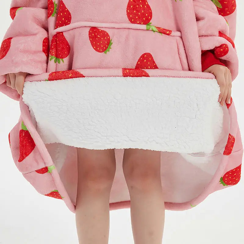 Kids unisex winter warm double layers sherpa fleece tv pocket hoodies blanket hoodie snuggle with sleeves