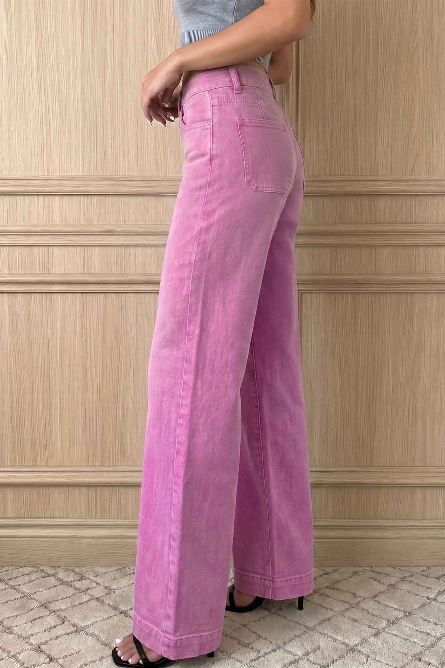 Bonbon 2-Button High Waist Wide Leg Jeans