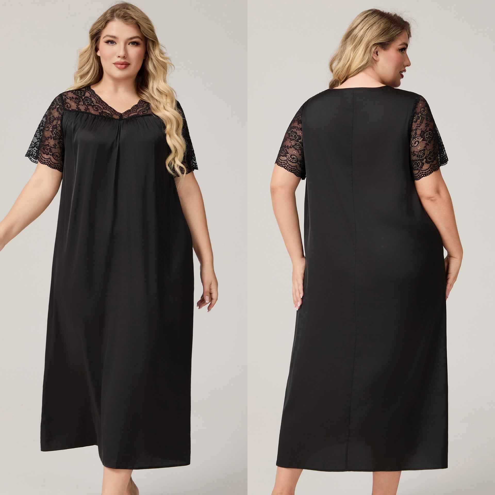 Silk Satin Oversized Sleepwear for Women Summer Short Sleeve Long Nightdress Loose Casual Loungewear Women