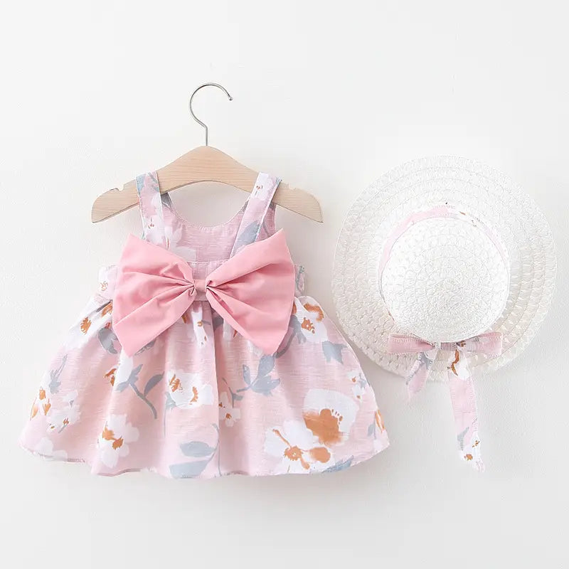 Summer new baby girl flower suspender skirt to send straw hat infant children european and american children’s skirt
