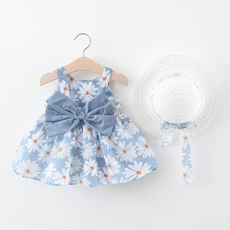 Summer new baby girl flower suspender skirt to send straw hat infant children european and american children’s skirt