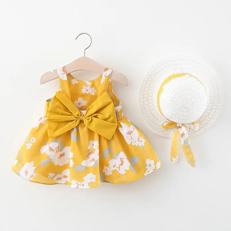 Summer new baby girl flower suspender skirt to send straw hat infant children european and american children’s skirt