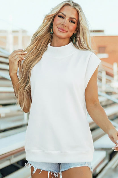 Yellow Solid Color High Neck Cap Sleeve Loose Top