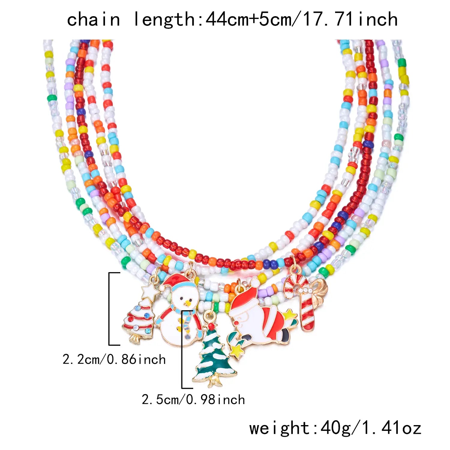Christmas cartoon santa bell snowman snowflake pendant colorful seed bead necklace for women