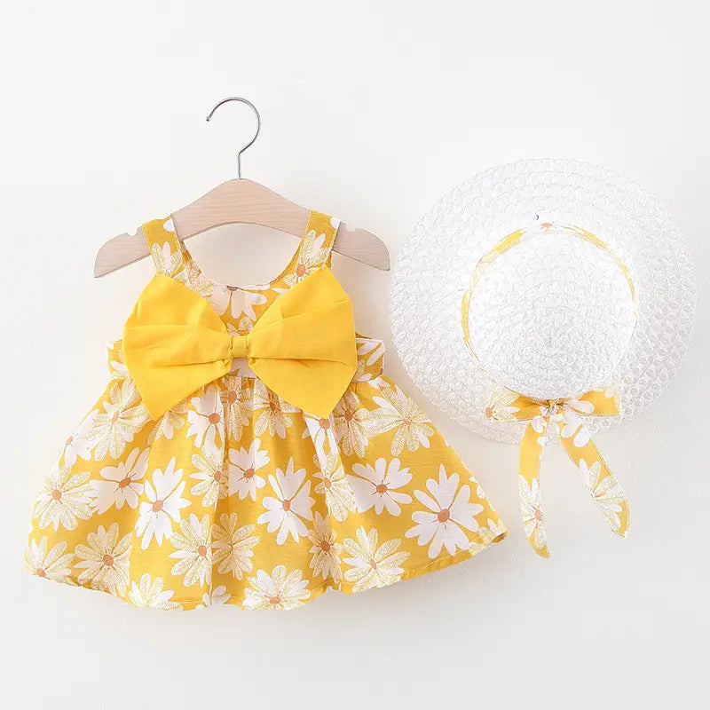 Summer new baby girl flower suspender skirt to send straw hat infant children european and american children’s skirt