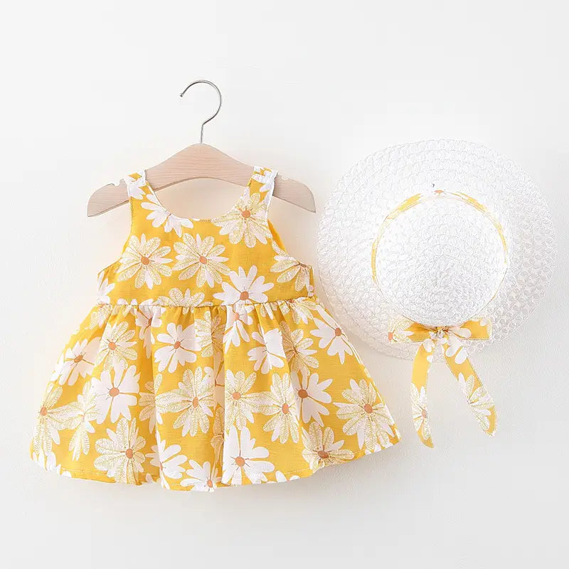 Summer new baby girl flower suspender skirt to send straw hat infant children european and american children’s skirt