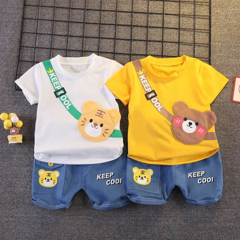 Children’s clothing children’s short sleeved shorts set stylish baby summer clothing children’s shoulder bag t-shirt
