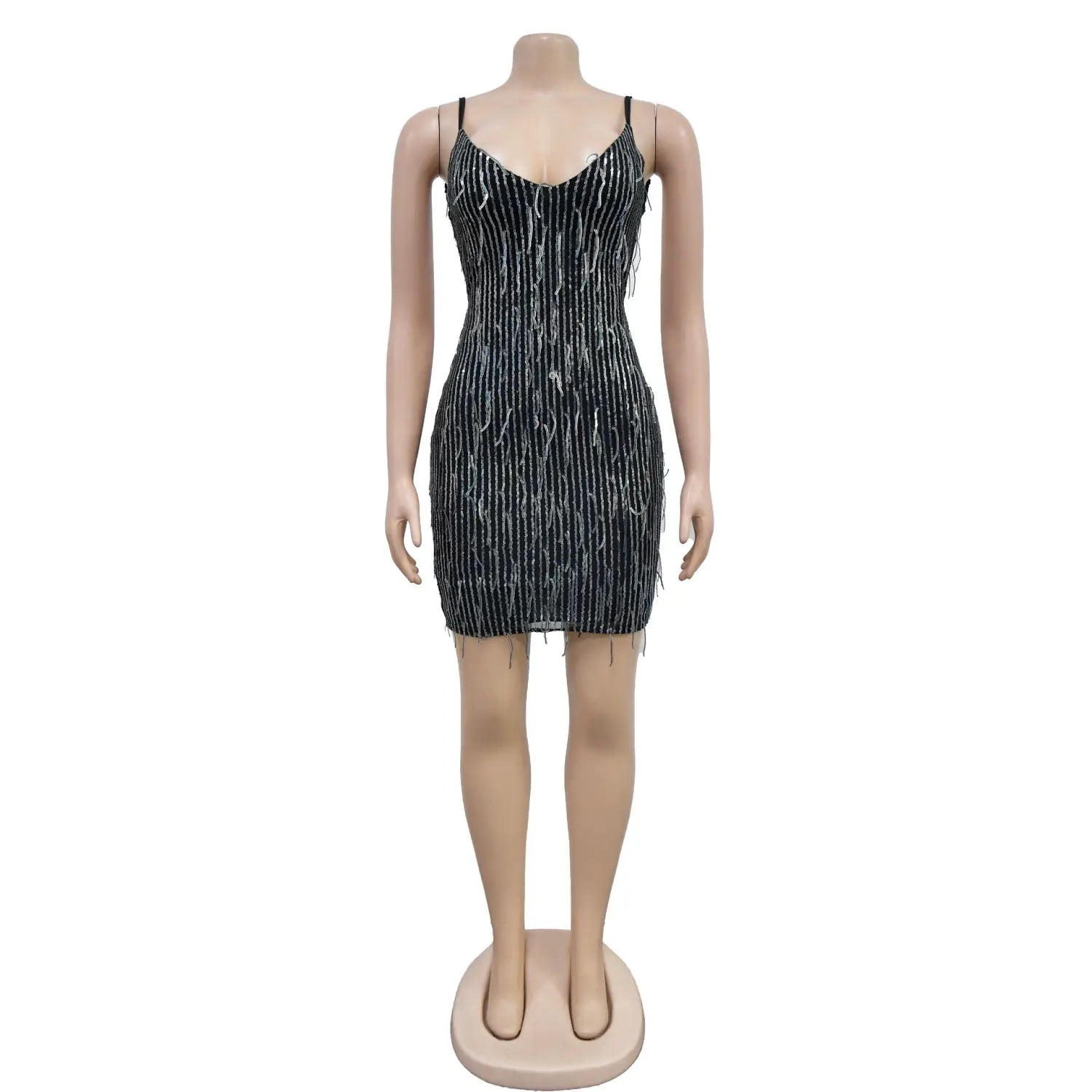 Style solid color sleeveless sequin v-neck backless dress
