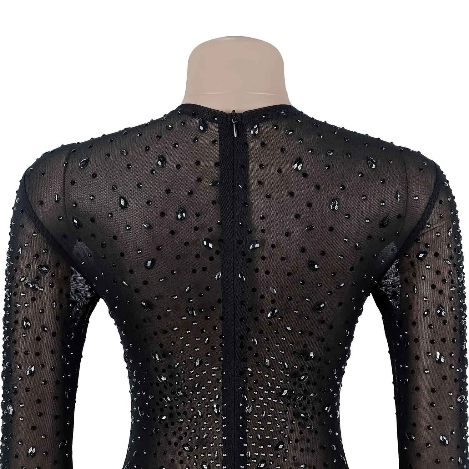 Sexy Sheer Mesh Rhinestone Bodycon Dress