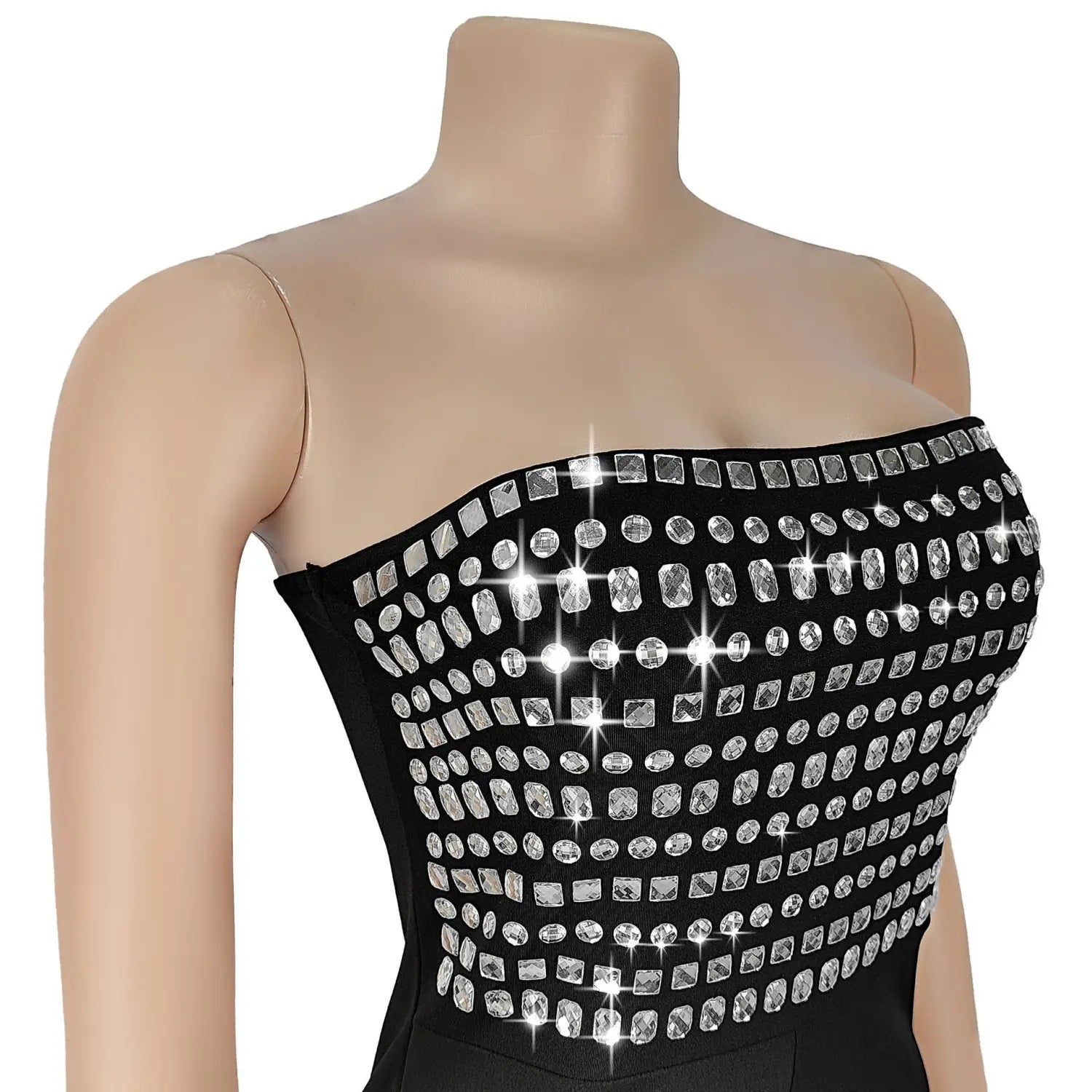 Style summer rhinestone bodysuit sexy strapless unique straight fit solid color long pants for women