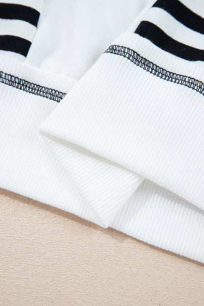 White Striped Colorblock Patchwork Oversized Sweatshirt