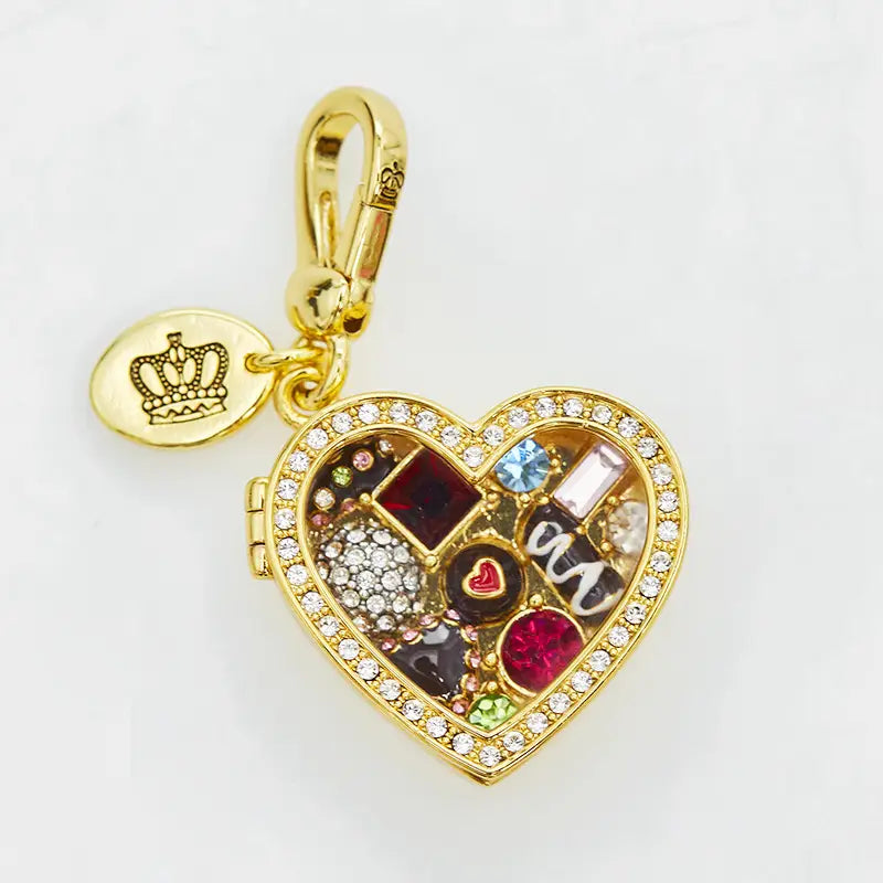 Enamel glazed chocolate gemstone transparent heart-shaped box with an openable pendant and box