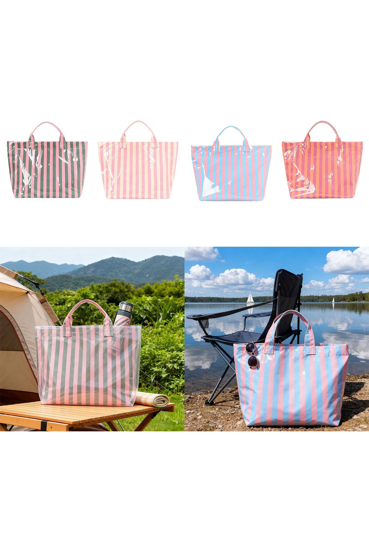 Color black Glossy Striped Vinyl Large Tote Bag