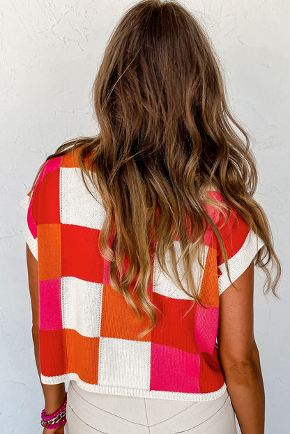 Dark Green Color Block Cap Sleeve Sweater