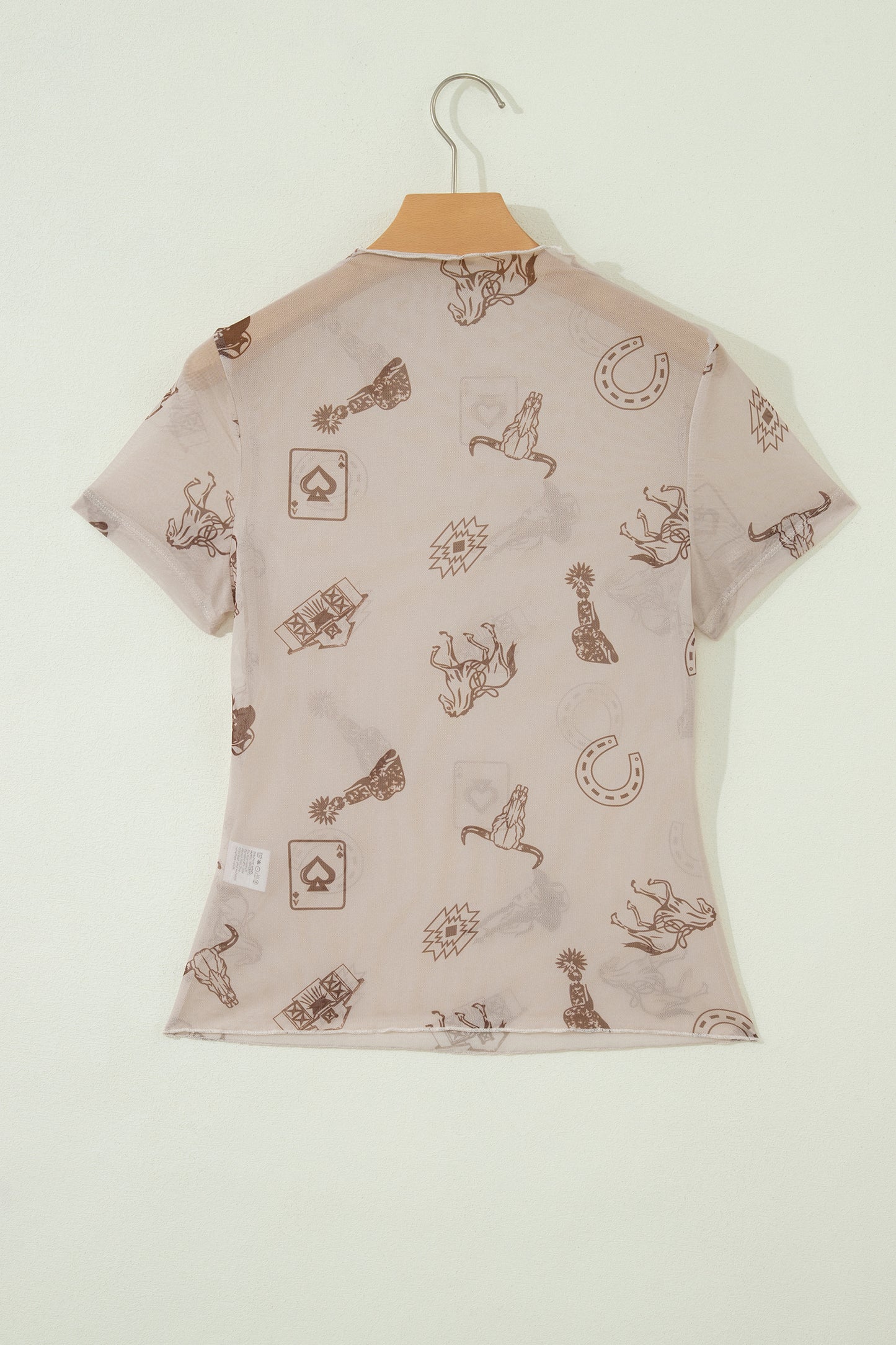 Brown Floral Printed Mesh Short Sleeve Top