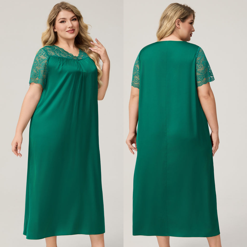 Silk Satin Oversized Sleepwear for Women Summer Short Sleeve Long Nightdress Loose Casual Loungewear Women