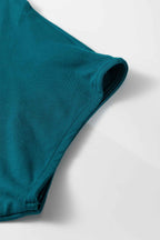 Blue Sapphire Plus Size Solid Color Asymmetric Neck Short Sleeve Blouse