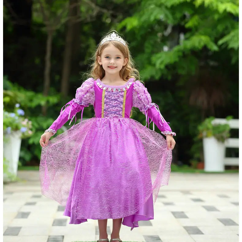Western style dress long hair princess dress short sleeved girl performance dress holiday dress