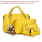 Retro Embossed 4pc Tote Set with Bear Charm