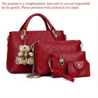 Retro Embossed 4pc Tote Set with Bear Charm