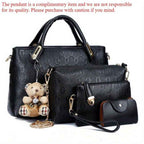 Retro Embossed 4pc Tote Set with Bear Charm