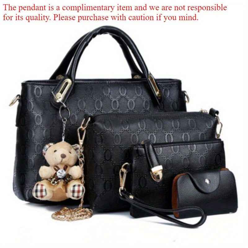 Retro Embossed 4pc Tote Set with Bear Charm