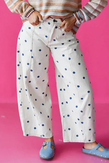 Brown Tailored Seam Polka Dot Print Barrel Casual Jeans