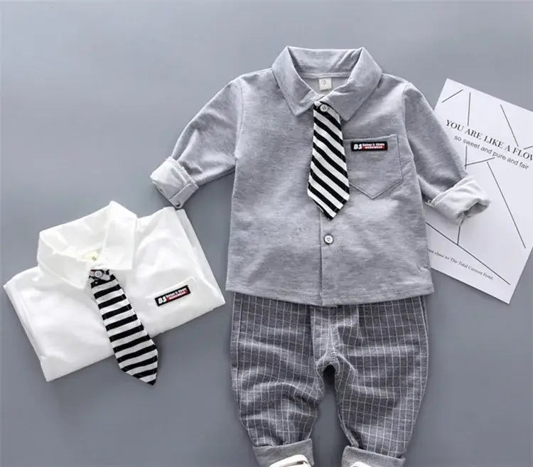 New style two-piece set of stylish spring clothing for small and medium-sized boys men’s baby shirt dress children’s