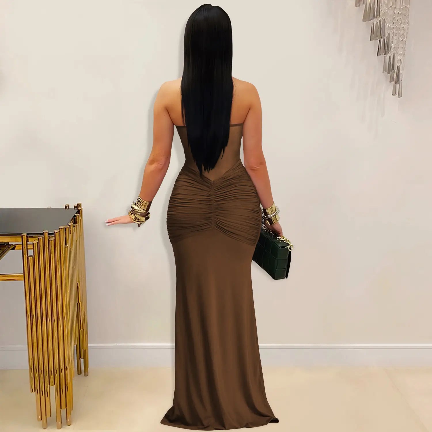 Fashion women’s sexy sheer mesh halter tie-back dress