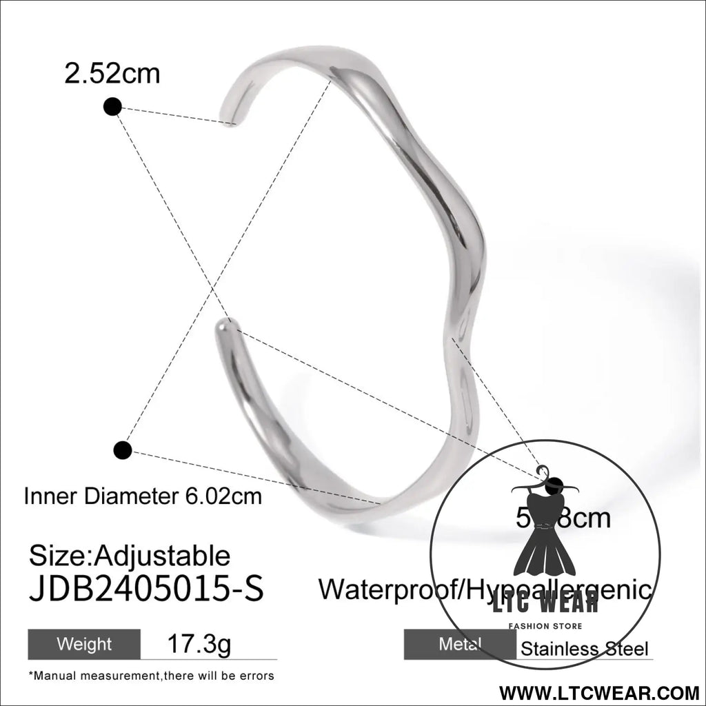 18k gold stainless steel fine ripple open bangle ins minimalist trendy titanium steel bracelet for women - jdb2405015-s