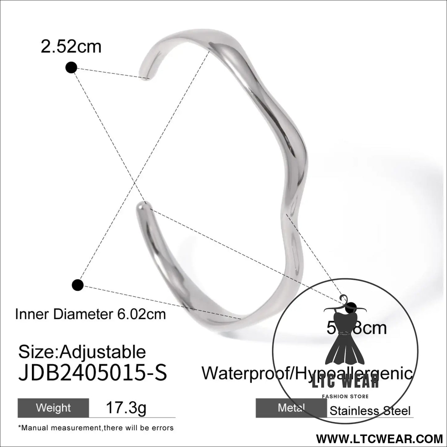 18k gold stainless steel fine ripple open bangle ins minimalist trendy titanium steel bracelet for women - jdb2405015-s