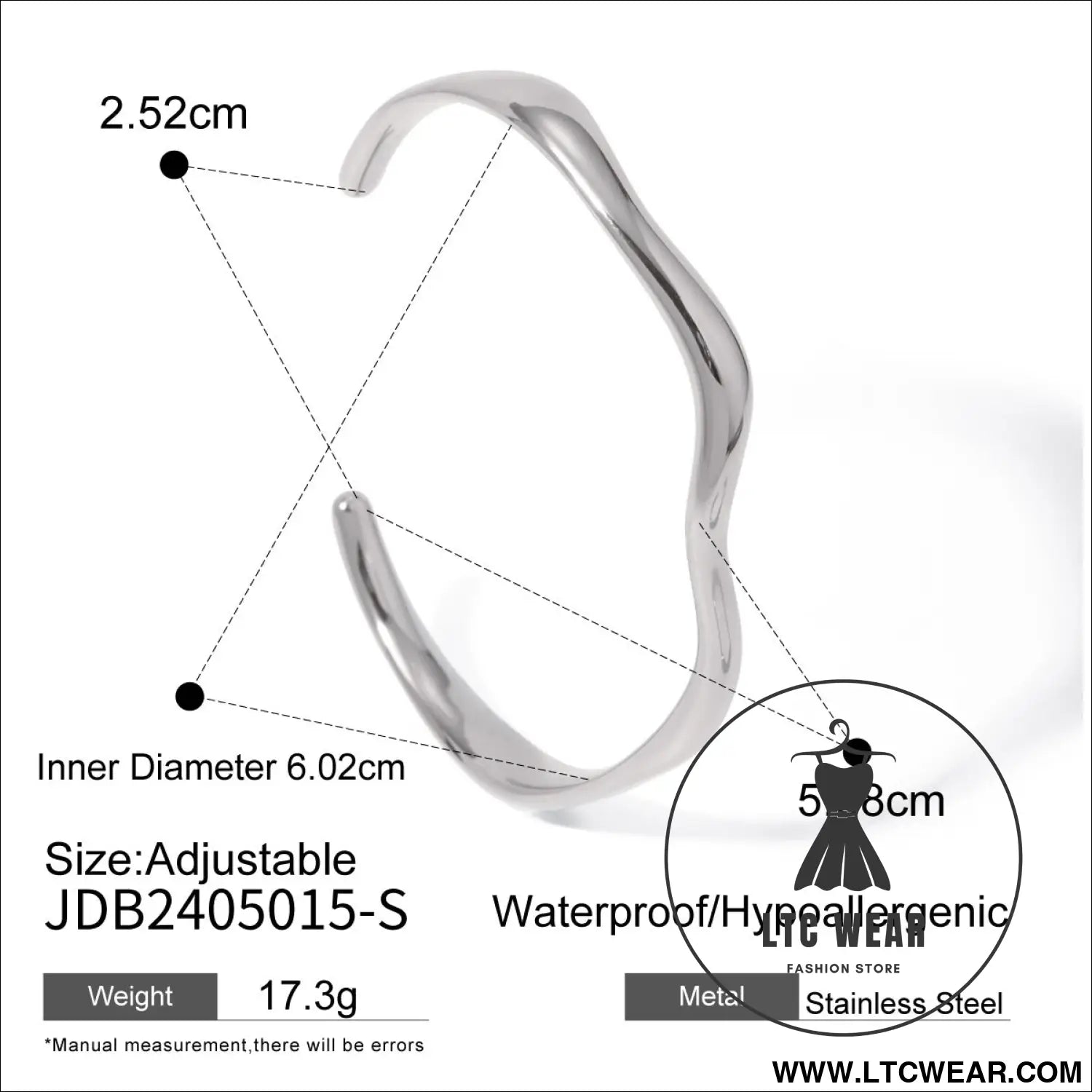 18k gold stainless steel fine ripple open bangle ins minimalist trendy titanium steel bracelet for women - jdb2405015-s