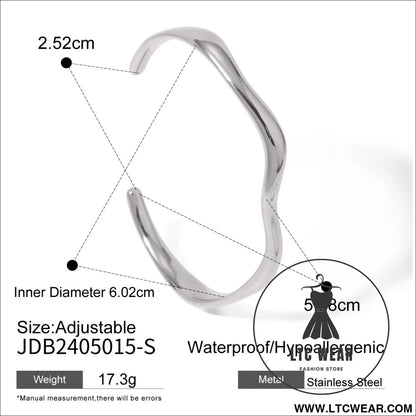 18k gold stainless steel fine ripple open bangle ins minimalist trendy titanium steel bracelet for women - jdb2405015-s