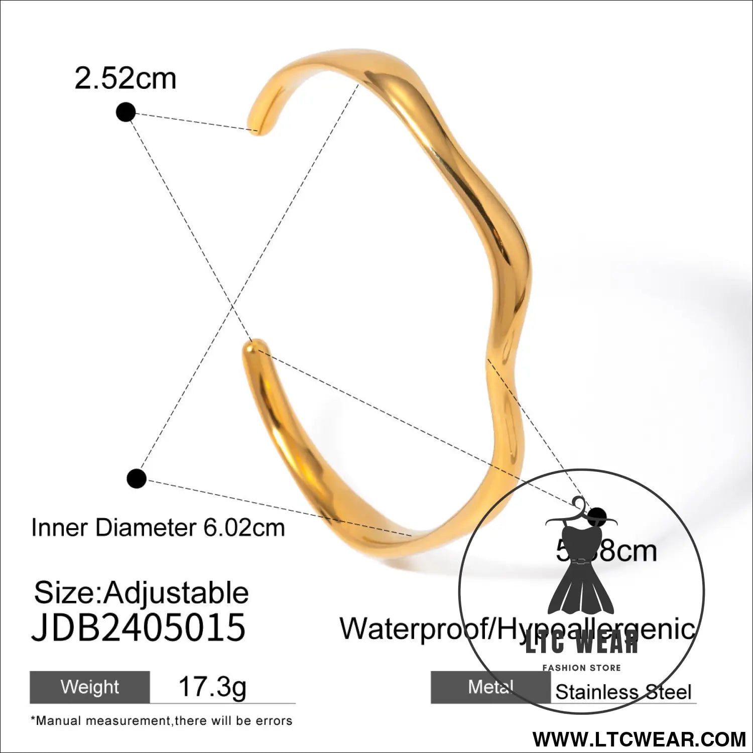 18k gold stainless steel fine ripple open bangle ins minimalist trendy titanium steel bracelet for women - jdb2405015