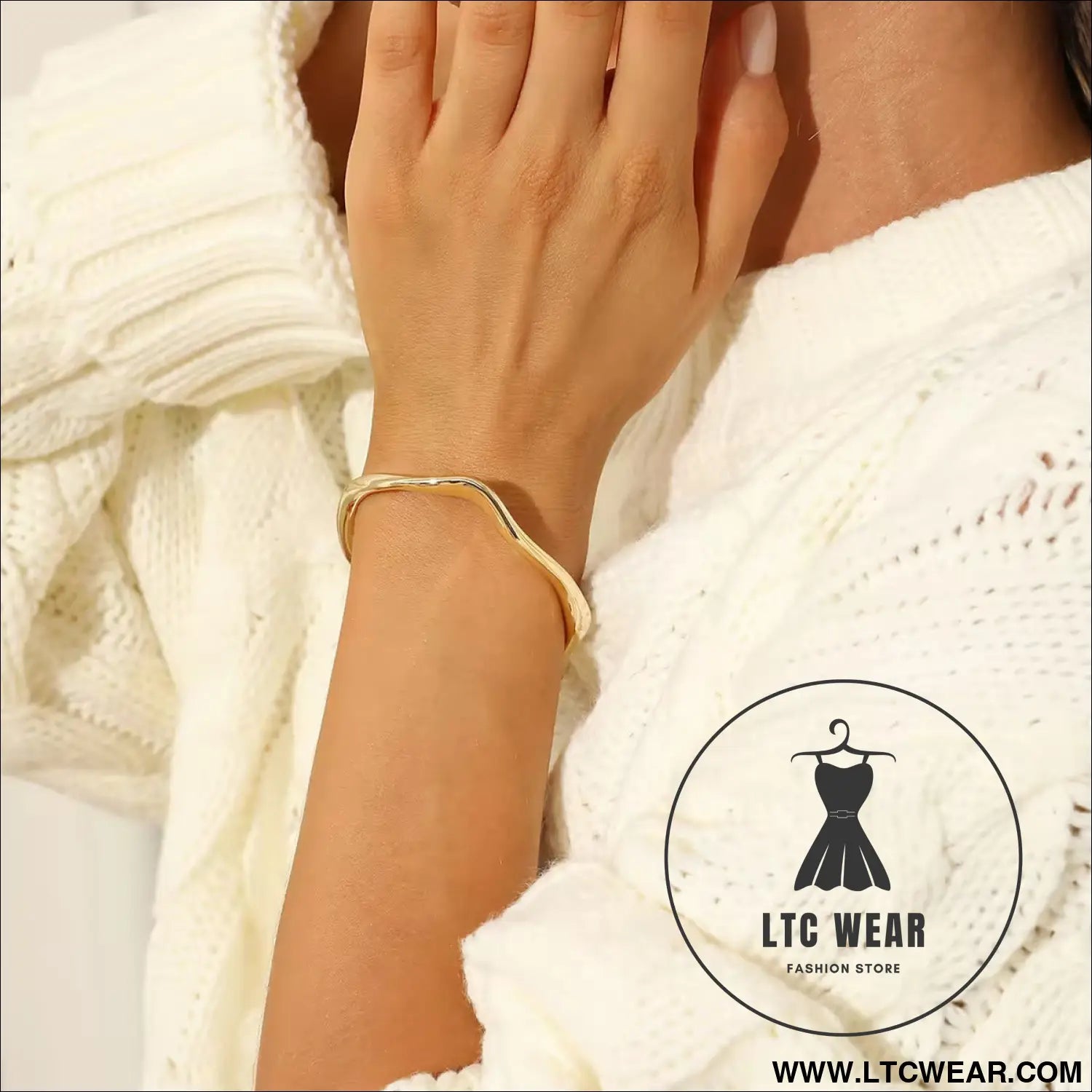 18k gold stainless steel fine ripple open bangle ins minimalist trendy titanium steel bracelet for women