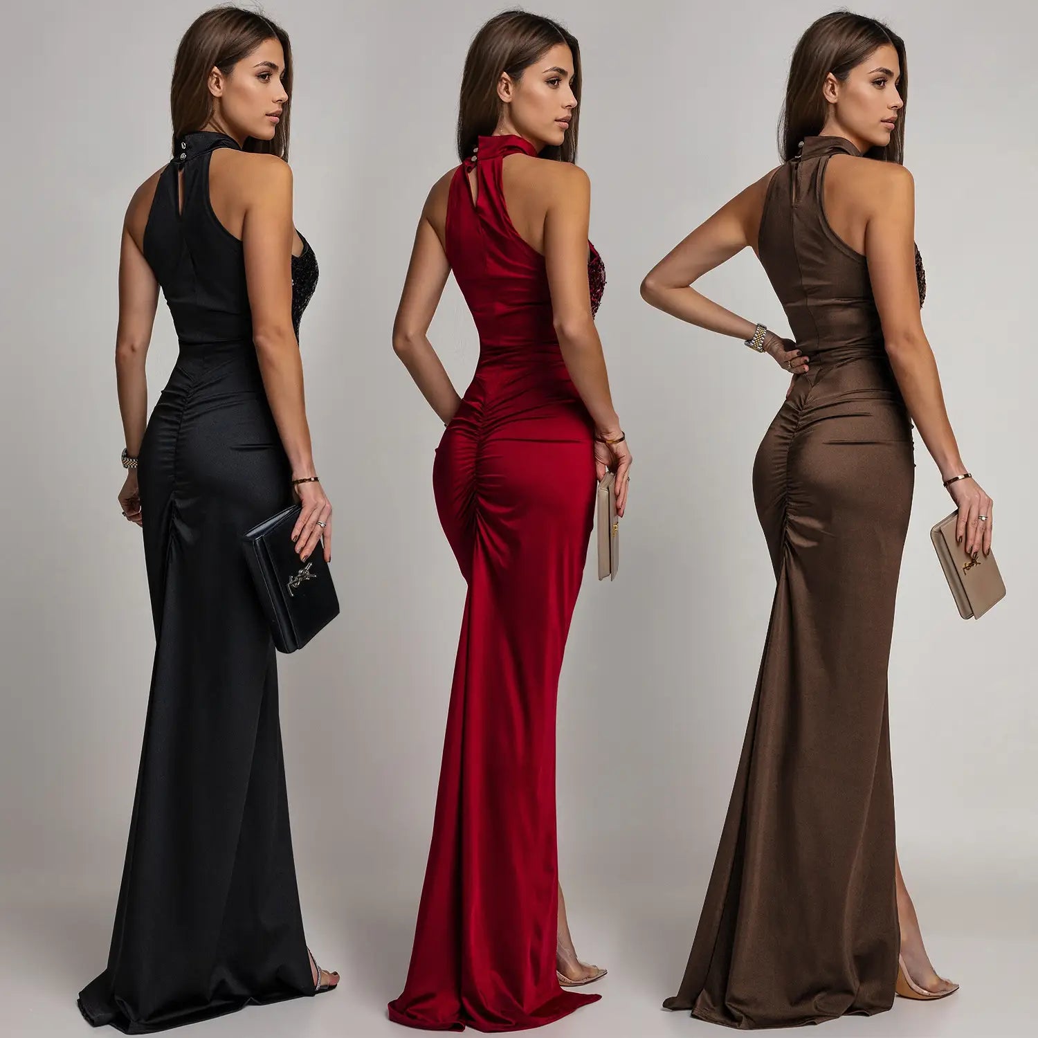 Fashion women’s sexy fitted sequin velvet split dress