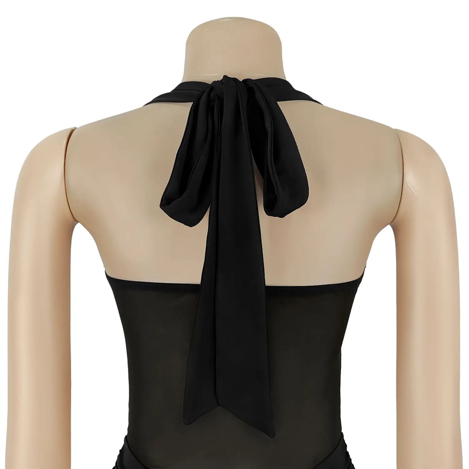 Fashion women’s sexy sheer mesh halter tie-back dress