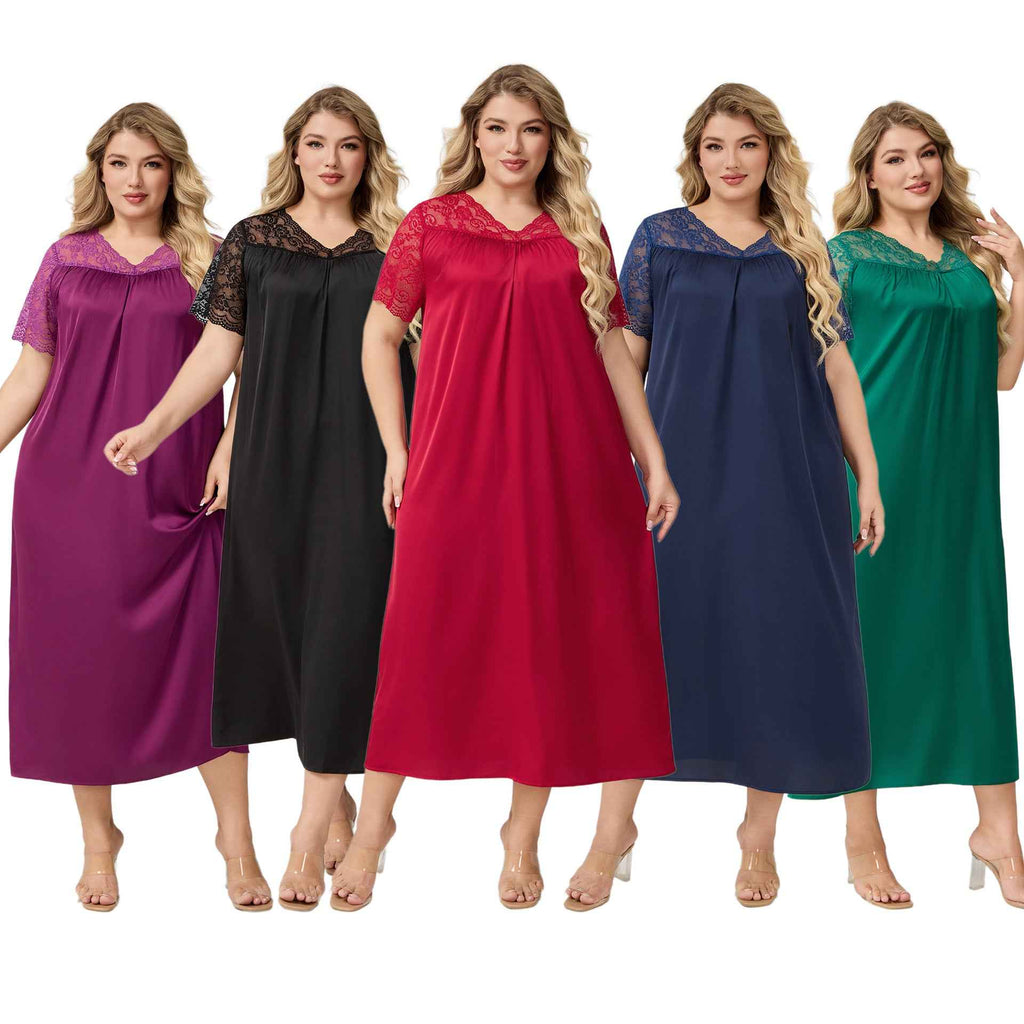 Silk Satin Oversized Sleepwear for Women Summer Short Sleeve Long Nightdress Loose Casual Loungewear Women
