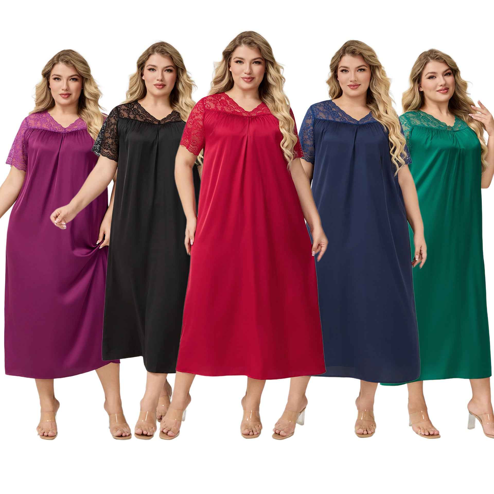 Silk Satin Oversized Sleepwear for Women Summer Short Sleeve Long Nightdress Loose Casual Loungewear Women