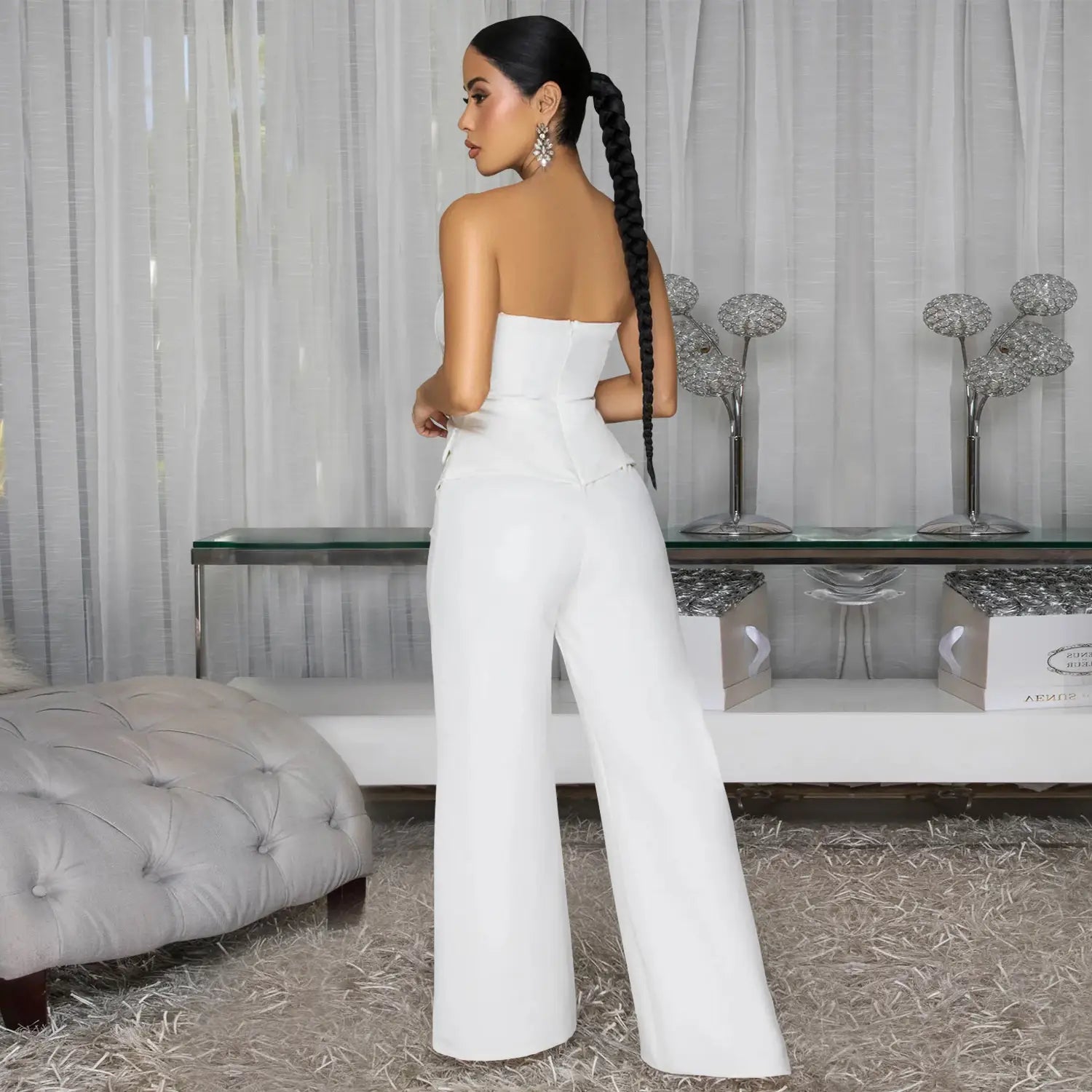Fashion women’s sexy strapless backless casual wide-leg jumpsuit