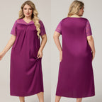 Silk Satin Oversized Sleepwear for Women Summer Short Sleeve Long Nightdress Loose Casual Loungewear Women