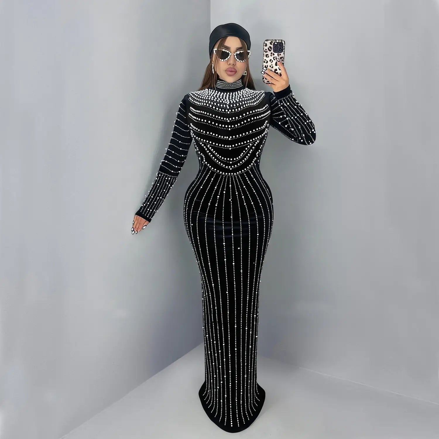Elegant Velvet Embellished Long Sleeve Dress for Women Fashion Style Casual Occasion