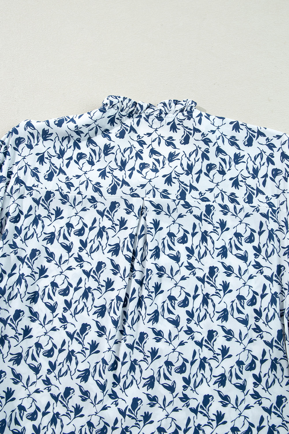 Blue Floral Print Lace Detail Puff Sleeve Shirt
