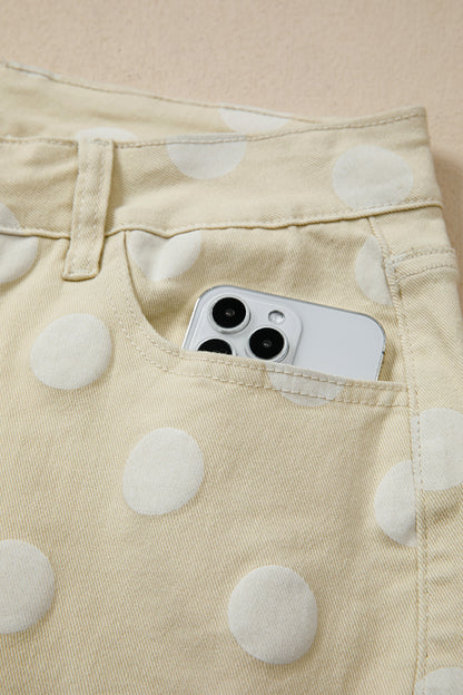Sky Blue Polka Dot Print Raw Hem Shift Jeans
