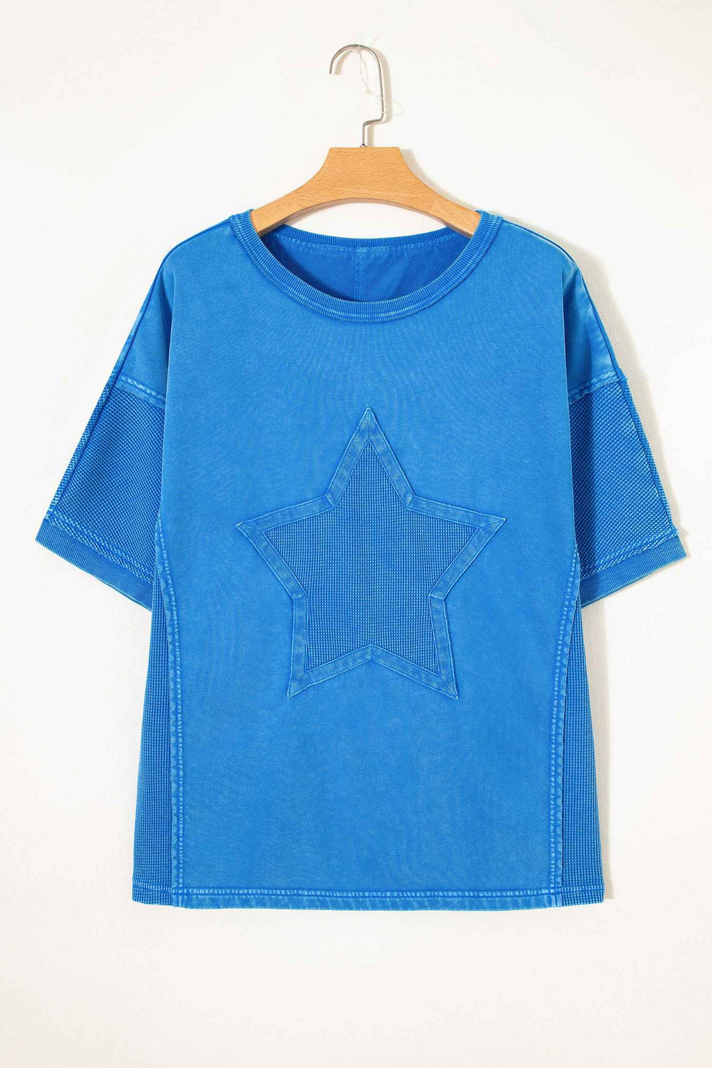 Blue Mineral Wash Star Mesh Patchwork Oversize Tee