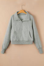 Phalaenopsis Zip Up Stand Collar Ribbed Thumbhole Sleeve Sweatshirt