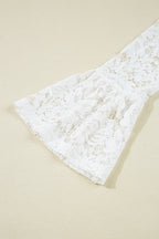 White Lace Crochet Bell Sleeve Mock Neck Blouse