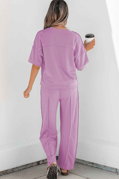 Orchid Bouquet Drop Shoulder Boxy Tee and Barrel Pants Set