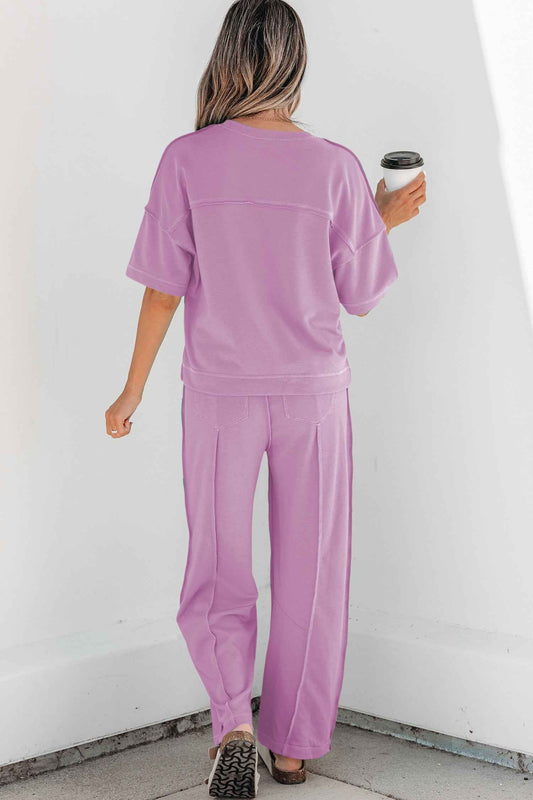 Orchid Bouquet Drop Shoulder Boxy Tee and Barrel Pants Set