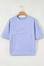 Sachet Pink Solid Color Floral Patched Half Sleeve Tunic Top